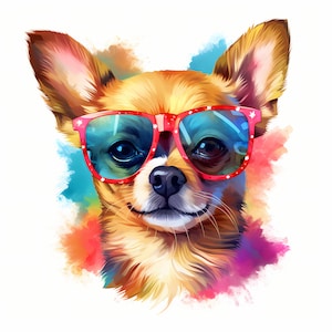 Clipart di cani Chihuahua, Immagini di cani fantastici, 10 clipart ad acquerello, JPG stampabili, Download immediato, Uso commerciale, Artigianato di carta
