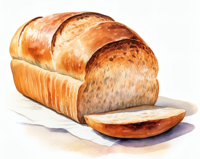 Homemade Bread Clipart, Baked Wheat Bread Images, 10 Watercolor Clip Art, Printable JPGs, Instant Download, Commercial Use