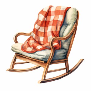 Watercolor Rocking Chair Clipart: Cozy Home Decor (jpgs) - Etsy