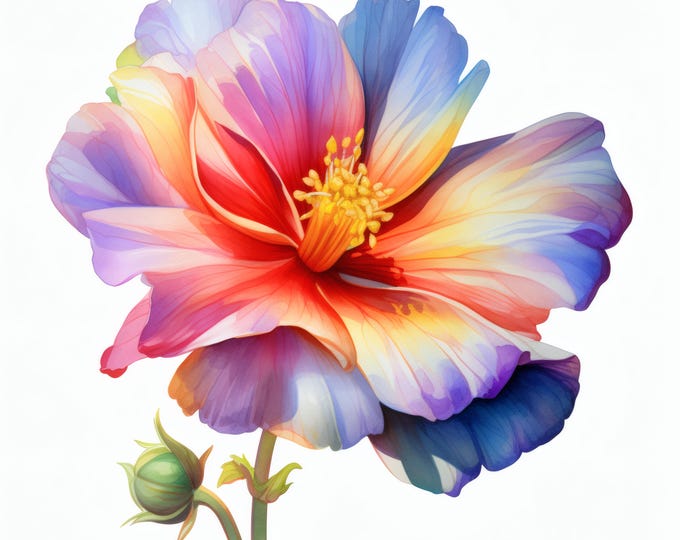 Rainbow Flower Clipart, Colorful Bloom Images, 10 Watercolor Clip Art, Printable JPGs, Instant Download, Commercial Use, Paper craft