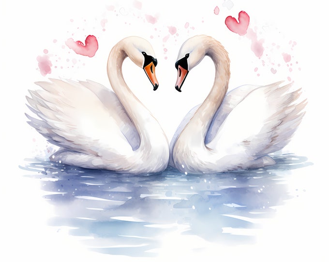 Two Swans Clipart, Swan Couple, Romantic Swans Images, 10 Watercolor Clip Art, Printable JPGs, Instant Download, Commercial Use, Paper craft