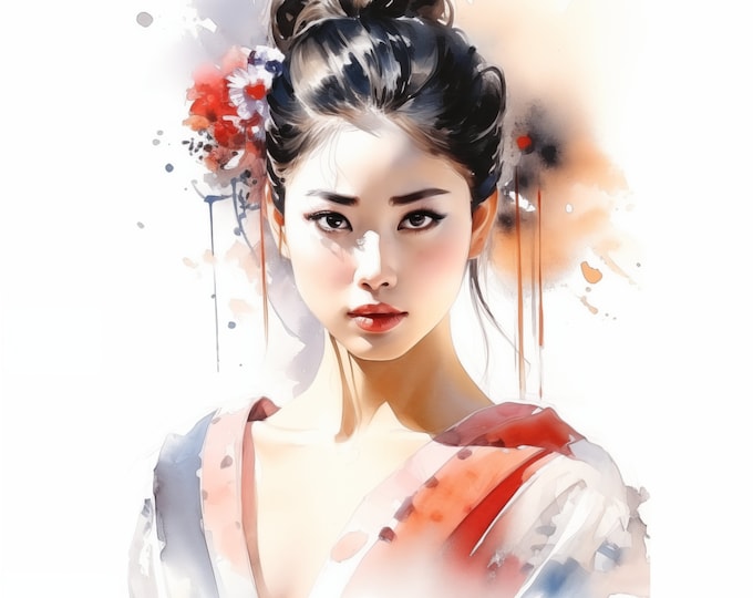 Geisha Clipart, Japanese Geisha Images, 10 Watercolor Clip Art, Printable JPGs, Instant Download, Commercial Use, Paper craft