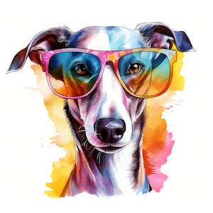 Clipart di cane Whippet, immagini di cani fantastici, 10 clipart ad acquerello, JPG stampabili, download immediato, uso commerciale, artigianato di carta