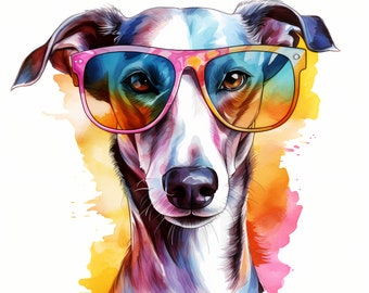 Watercolor Whippet Dog Clipart: Printable JPG Images for Commercial Use