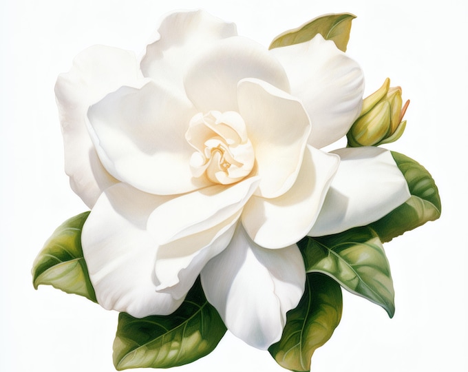 White Gardenia Clipart, Wedding Flower Bloom Images, 10 Watercolor Clip Art, Printable JPGs, Instant Download, Commercial Use, Paper craft