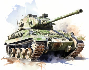 Army Tanks Clipart, Military Tank Images, 10 Watercolor Clip Art, Printable JPGs, Instant Download, Commercial Use, Paper craft