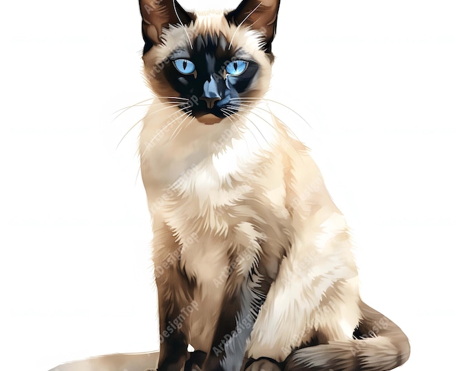 Siamese Cat Clipart, Cute Kitten Images, 10 Watercolor Clip Art, Printable JPGs, Instant Download, Commercial Use, Paper craft
