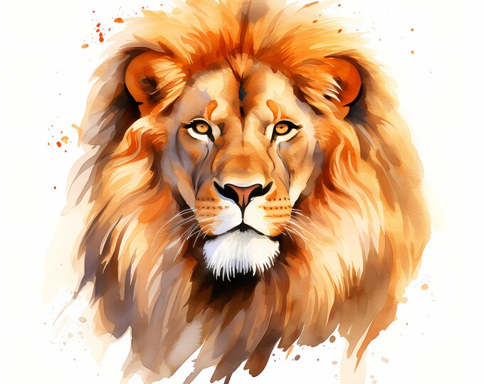 Golden Lion Clipart, African Lion Images, 10 Watercolor Clip Art, Printable JPGs, Instant Download, Commercial Use, Paper craft