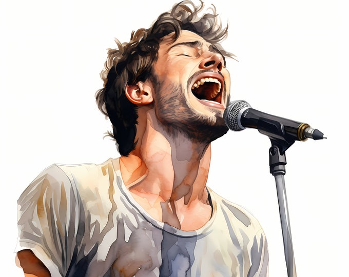 Man Singing Clipart, Man with Microphone Images, 10 Watercolor Clip Art, Printable JPGs, Instant Download, Commercial Use, Singer