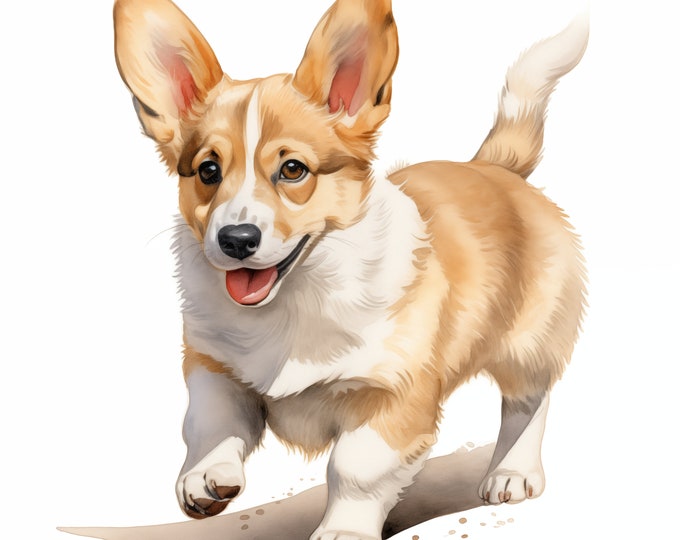 Welsh Corgi Dog Clipart, Puppy Dog Images, 10 Watercolor Clip Art, Printable JPGs, Instant Download, Commercial Use, Paper craft