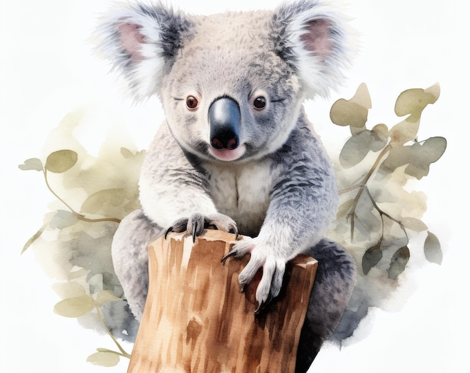 Cute Koala Clipart, Australian Animal Images, 10 Watercolor Clip Art, Printable JPGs, Instant Download, Commercial Use, Paper craft