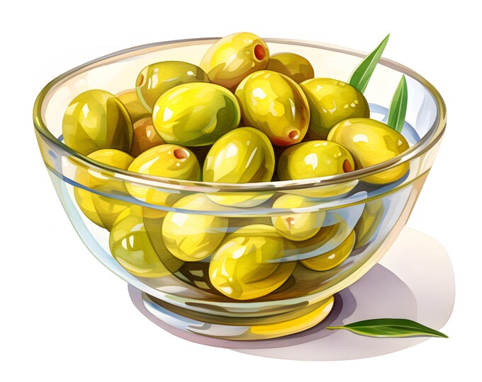 Green Olives Clipart, Bowl With Green Olives Images, 10 Watercolor Clip Art, Printable JPGs, Instant Download, Commercial Use, Paper craft