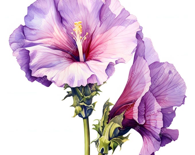 Alcea Bouquet Clipart, Purple Flowers Images, 10 Watercolor Clip Art, Printable JPGs, Instant Download, Commercial Use, Paper craft