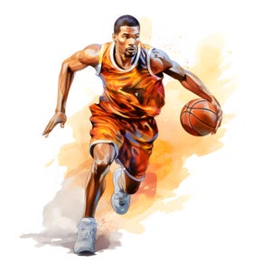 Clipart joueur de basket-ball, images de ballon de basket, 10 images clipart aquarelle, fichiers JPG imprimables, téléchargement immédiat, usage commercial, créations en papier