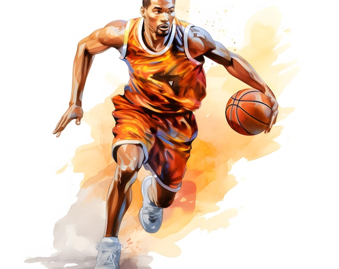 Basketball Player Clipart, Basket Ball Images, 10 Watercolor Clip Art, Printable JPGs, Instant Download, Commercial Use, Paper craft