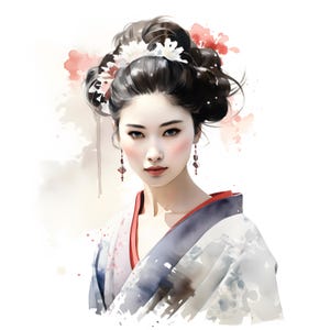 Clipart Geisha, Immagini di donne giapponesi, 10 clipart ad acquerello, JPG stampabili, Download immediato, Uso commerciale, Artigianato di carta