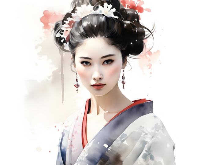Geisha Clipart, Japanese Woman Images, 10 Watercolor Clip Art, Printable JPGs, Instant Download, Commercial Use, Paper craft