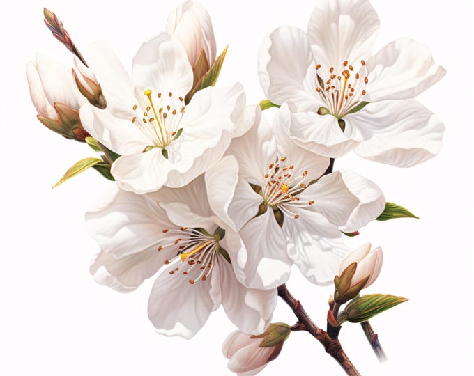 Cherry Blossom Clipart, White Floral Branch Images, 10 Watercolor Clip Art, Printable JPGs, Instant Download, Commercial Use, Paper Craft