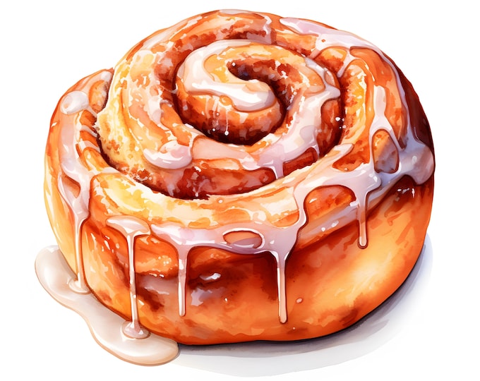 Cinnamon Bun Clipart, Cinnamon Roll Images, 10 Watercolor Clip Art, Printable JPGs, Instant Download, Commercial Use, Paper craft