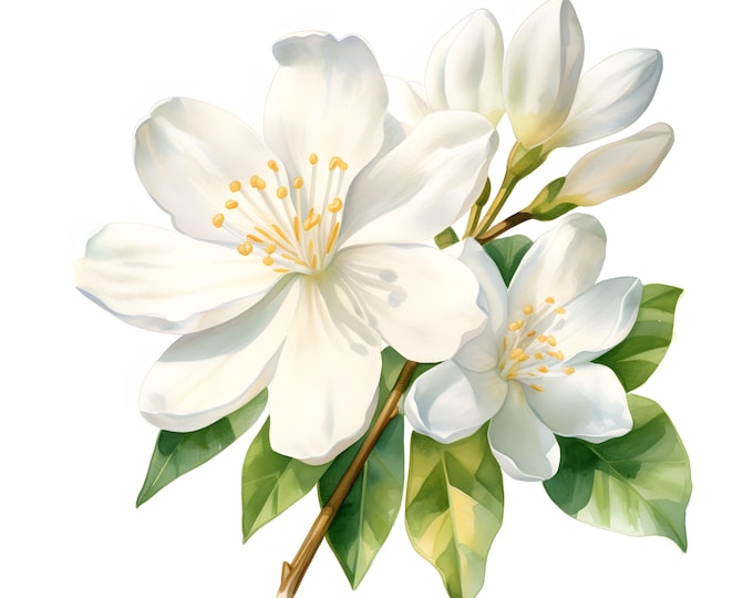 Jasmine Clipart, Jasmine Flowers Images, 10 Watercolor Clip Art, Printable JPGs, Instant Download, Commercial Use, Paper craft