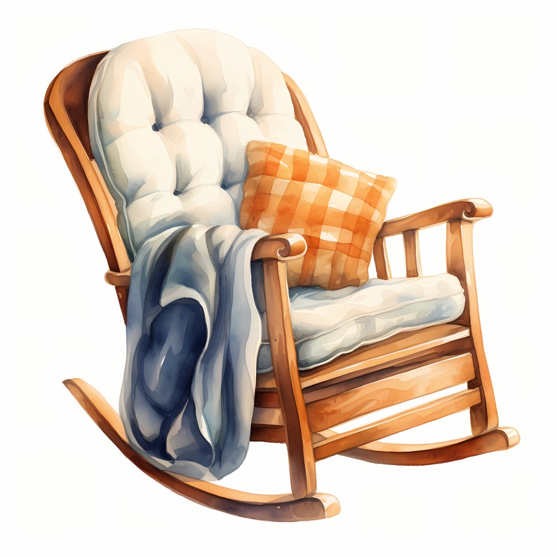 Watercolor Rocking Chair Clipart: Cozy Home Decor (jpgs) - Etsy
