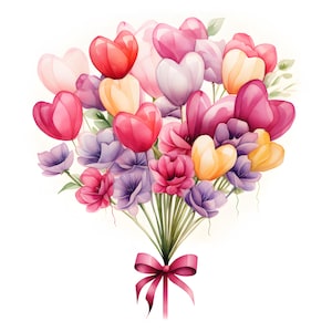 Clipart di bouquet di cuori, immagini di cuori floreali, 10 clipart di acquerelli, JPG stampabili, download immediato, uso commerciale, artigianato di carta