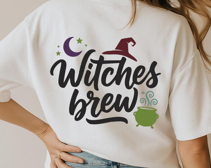Witches Brew SVG, Halloween Witch Cauldron T-Shirt Print, Magic Potion DXF PNG Cut File for Cricut and Silhouette