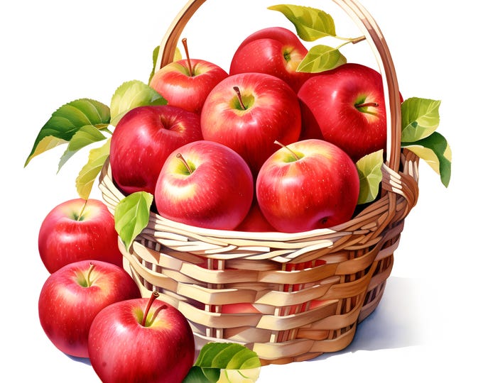 Red Apples Clipart, Apples In Basket Images, 10 Watercolor Clip Art, Printable JPGs, Instant Download, Commercial Use, Paper craft