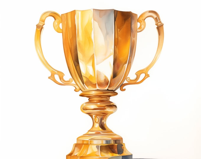 Trophy Clipart, Golden Trophy Images, 10 Watercolor Clip Art, Printable JPGs, Instant Download, Commercial Use, Paper craft