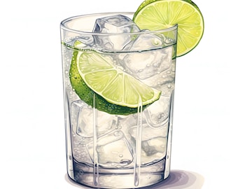 Aquarell Gin Tonic Clipart: Cocktail Illustration (JPGs, Sofortdownload)