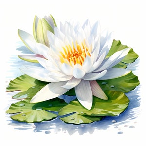 Clipart de nenúfar, imagens de nenúfares brancos, 10 clipart em aquarela, JPGs para impressão, download instantâneo, uso comercial, artesanato em papel