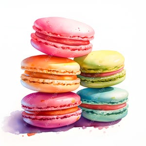Clipart aquarel macarons: Franse dessertafbeeldingen (JPG, commercieel gebruik)