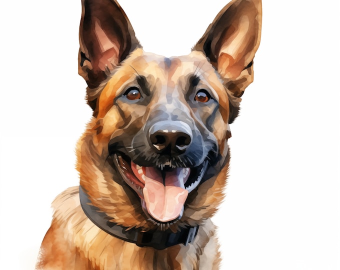 Belgian Malinois Clipart, Belgian Shepherd Dog Images, 10 Watercolor Clip Art, Printable JPGs, Instant Download, Commercial Use, Paper craft