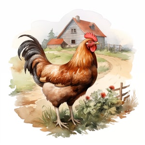 Chicken Clipart, Farm Chickens Images, 10 Watercolor Clip Art, Printable JPGs, Instant Download, Commercial Use, Paper craft