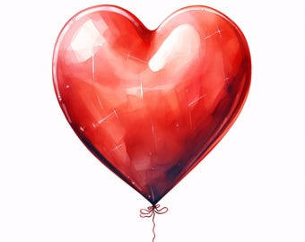 Watercolor Heart Balloon Clipart: Valentine's Day JPG Images (Commercial Use, Instant Download