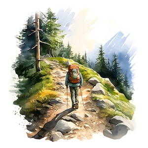 Wandelen clipart, reizigersafbeeldingen, 10 aquarel illustraties, afdrukbare JPG's, Instant Download, Commercieel gebruik, Papercraft