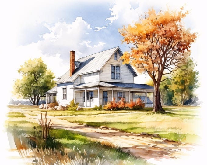 Farmhouse Clipart, Country House Images, 10 Watercolor Clip Art, Printable JPGs, Instant Download, Rustic Decor