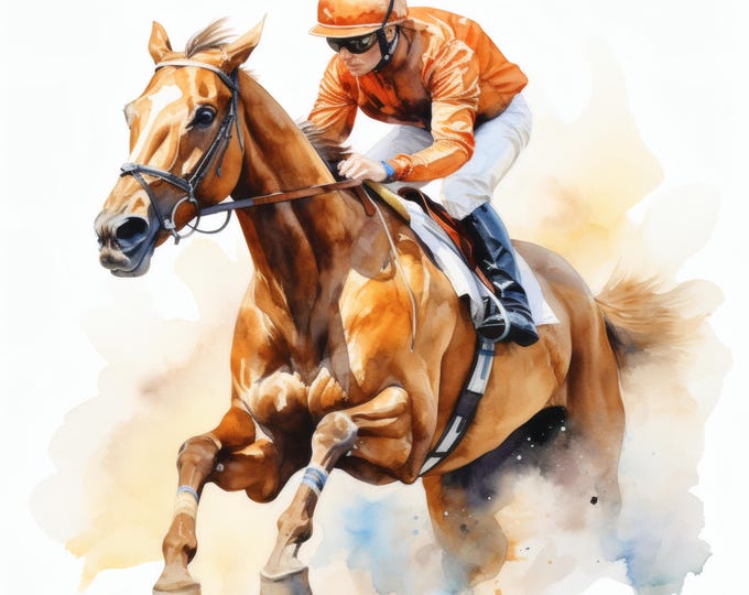 Horse Racing Clipart, Jockey Sport Images, 10 Watercolor Clip Art, Printable JPGs, Instant Download, Commercial Use, Paper Craft