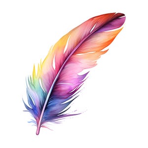 Imágenes de plumas de arcoíris, imágenes de plumas de pájaro, 10 imágenes de acuarela, archivos JPG imprimibles, descarga instantánea, uso comercial, manualidades de papel