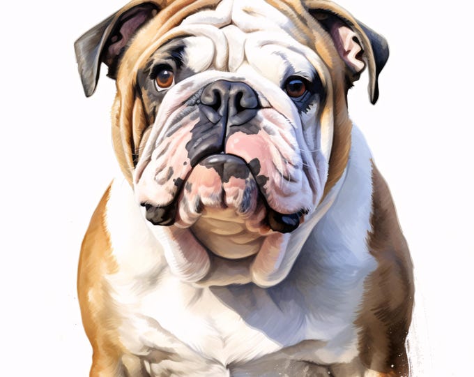 Watercolor English Bulldog Clipart: Printable Pet Dog JPGs (Commercial Use, Digital Download)