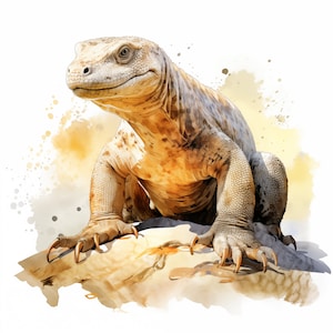 Watercolor Komodo Dragon Clipart: Printable JPG Images (Commercial Use)