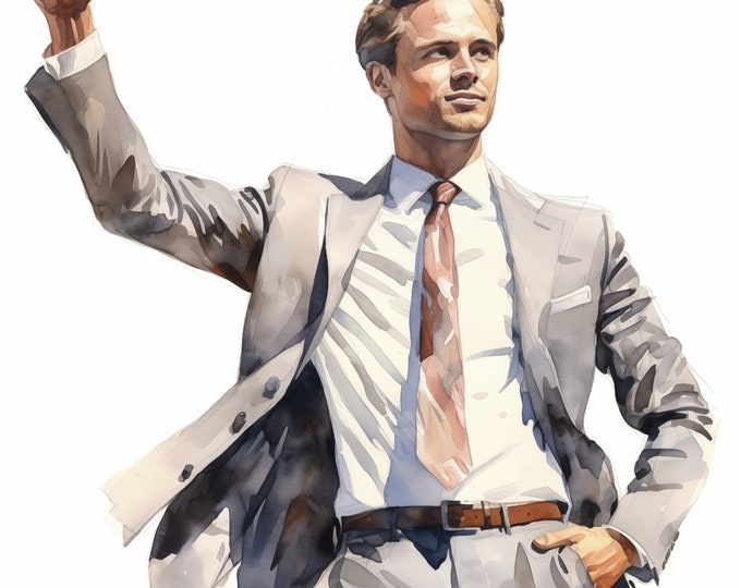 Businessman Clipart, Young Business Man Images, 10 Watercolor Clip Art, Printable JPGs, Instant Download, Commercial Use, Paper craft