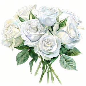 White Roses Clipart, Roses Bouquet Images, 10 Watercolor Clip Art, Printable JPGs, Instant Download, Commercial Use, Paper craft