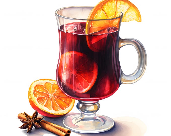 Mulled Wine Clipart, Christmas Drink Images, 10 Watercolor Clip Art, Printable JPGs, Instant Download, Commercial Use, Paper craft