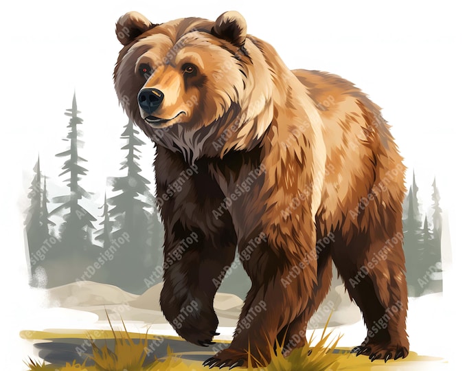Grizzly Bear Clipart, Brown Bears Images, 10 Watercolor Clip Art, Printable JPGs, Instant Download, Commercial Use, Paper craft
