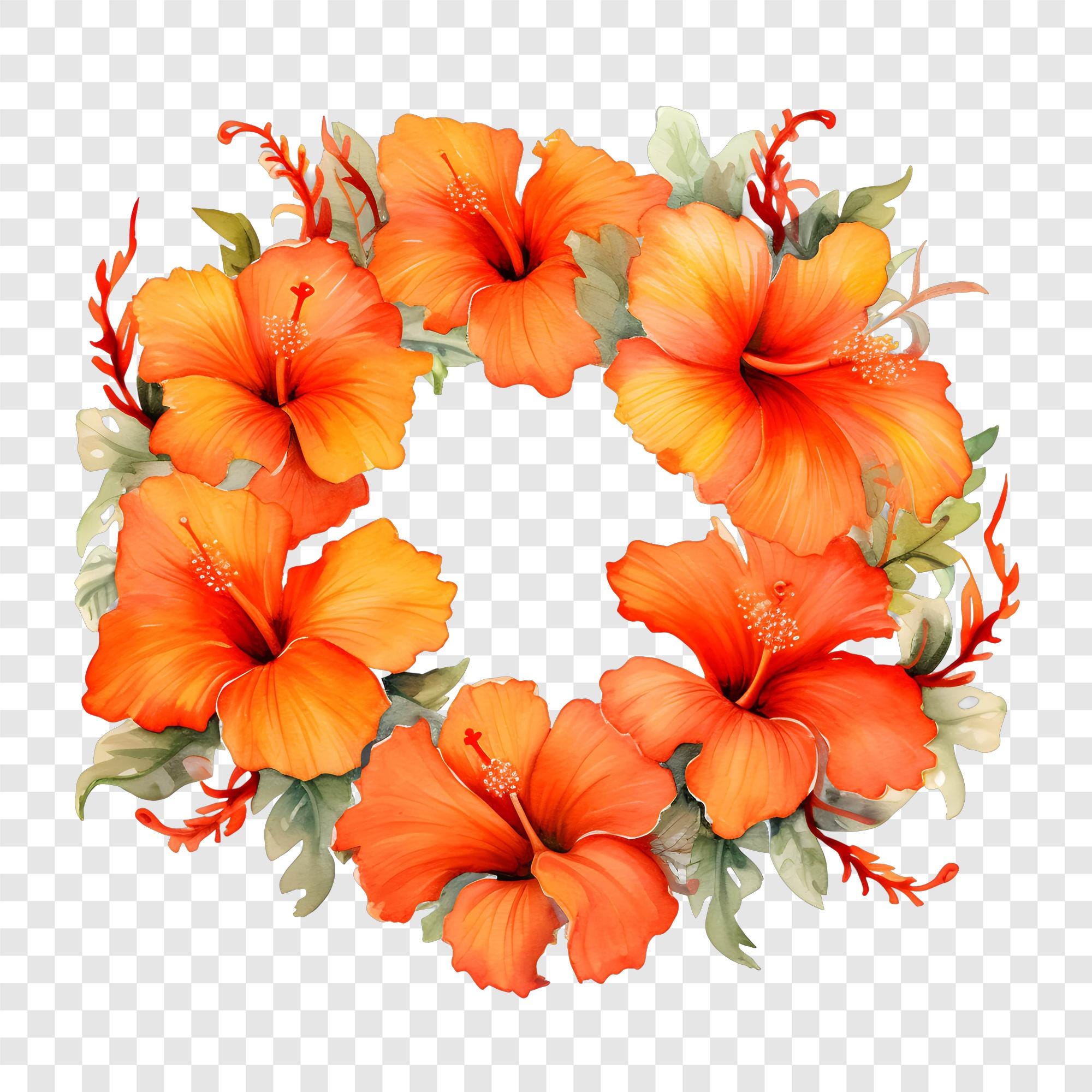 10 PNG Hibiscus Wreath Clipart, Tropical Floral Frame Images ...