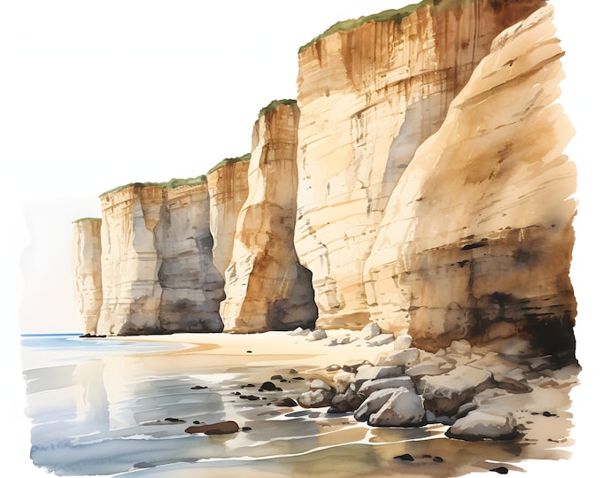 Cliffs Clipart, Coast Cliffs Images, 10 Watercolor Clip Art, Printable JPGs, Instant Download, Commercial Use, Paper craft