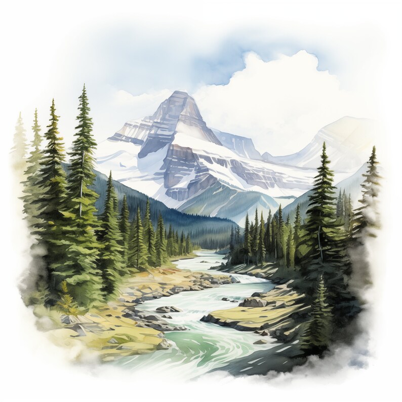 Canadian Rockies Clipart, Mountains Landscape Images, 10 Watercolor