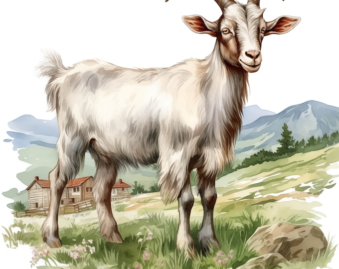 Farm Goat Clipart, Goat Images, 14 Watercolor Clip Art, Printable JPGs, Instant Download, Commercial Use, Paper craft
