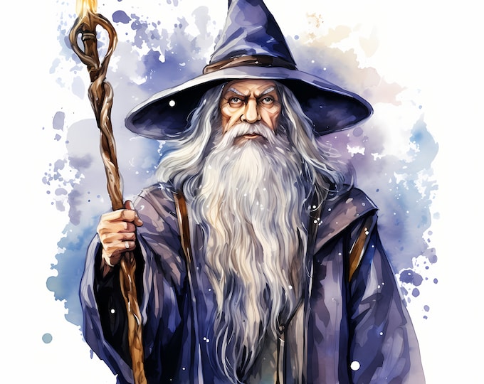 Wizard Clipart, Old Wizards Images, 10 Watercolor Clip Art, Printable JPGs, Instant Download, Commercial Use, Paper craft